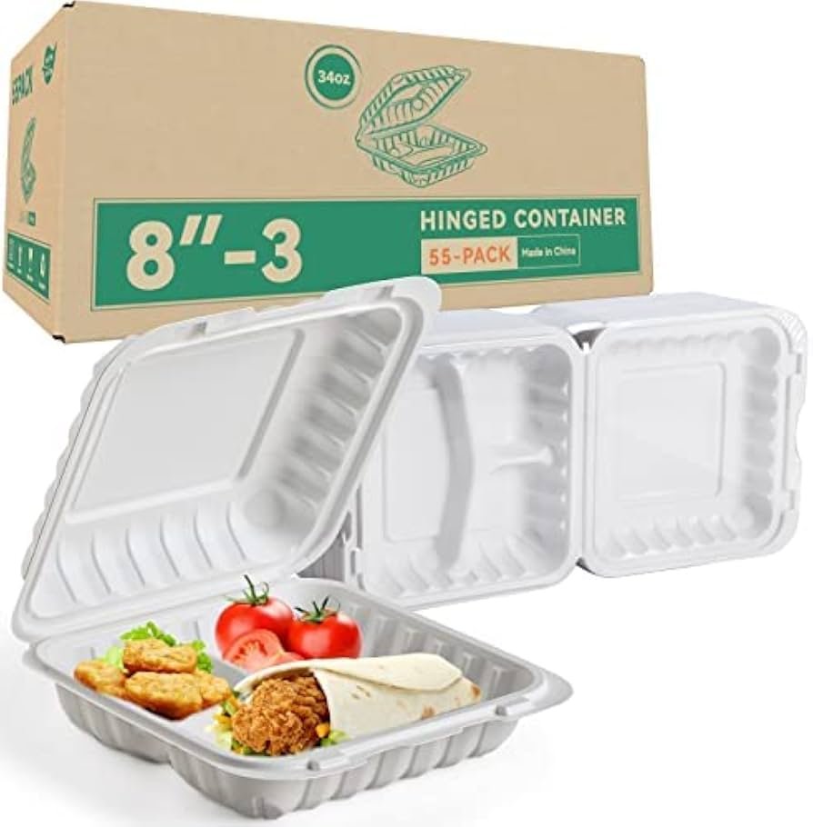  LEOBOX 55‑pack 3‑compartment clamshell containers